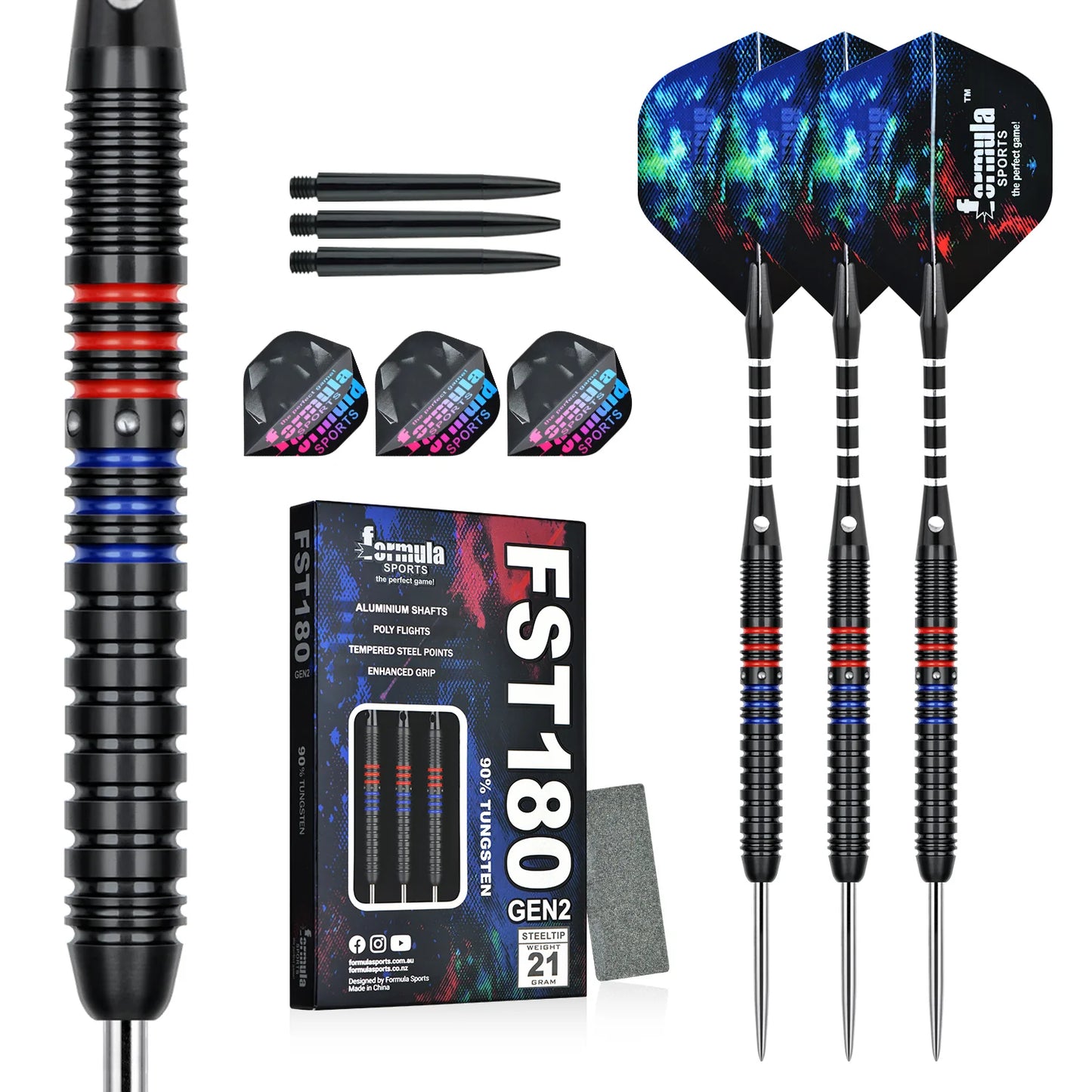Formula Sports - FST180 Gen 2 Black with Red+Blue Rings 90% Tungsten Darts