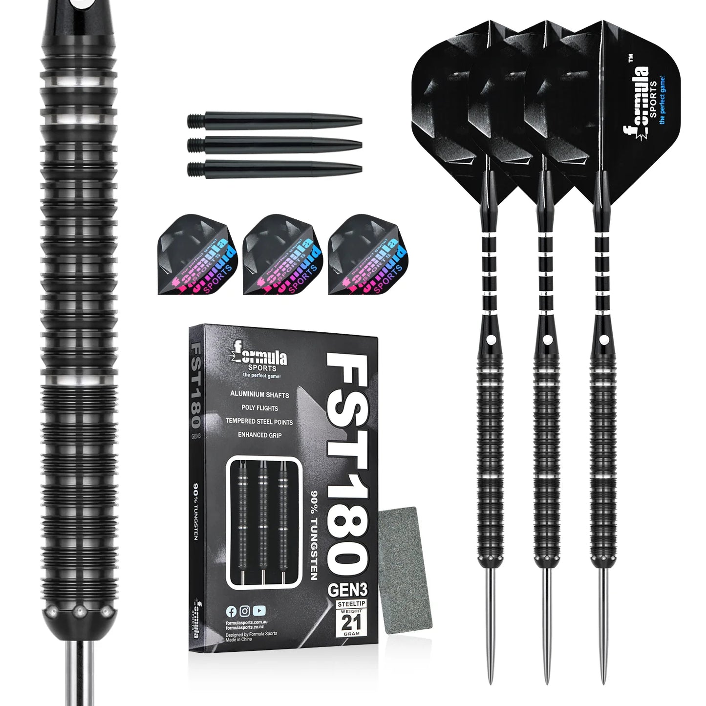 Formula Sports - FST180 Gen 3 Black+Silver Rings 90% Tungsten Darts