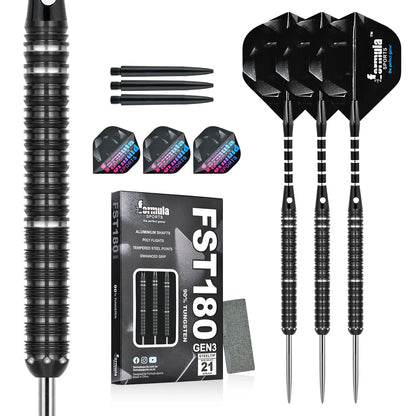 Formula Sports - FST180 Gen 3 Black+Silver Rings 90% Tungsten Darts