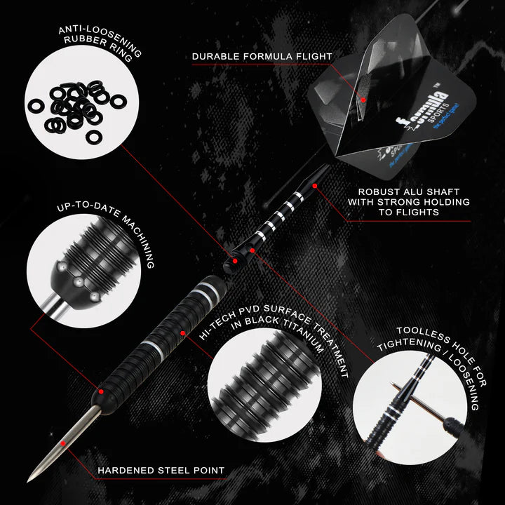 Formula Sports - FST180 Gen 3 Black+Silver Rings 90% Tungsten Darts