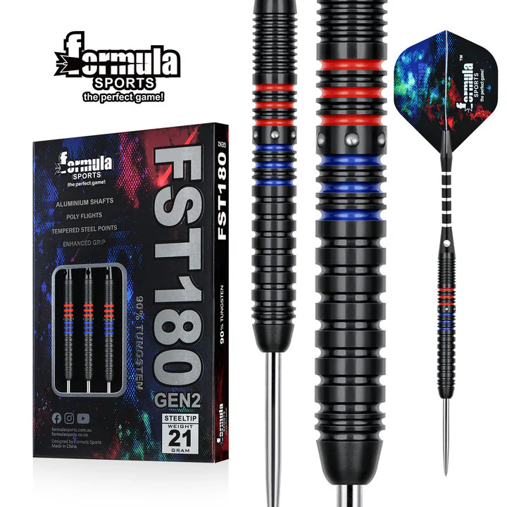 Formula Sports - FST180 Gen 2 Black with Red+Blue Rings 90% Tungsten Darts