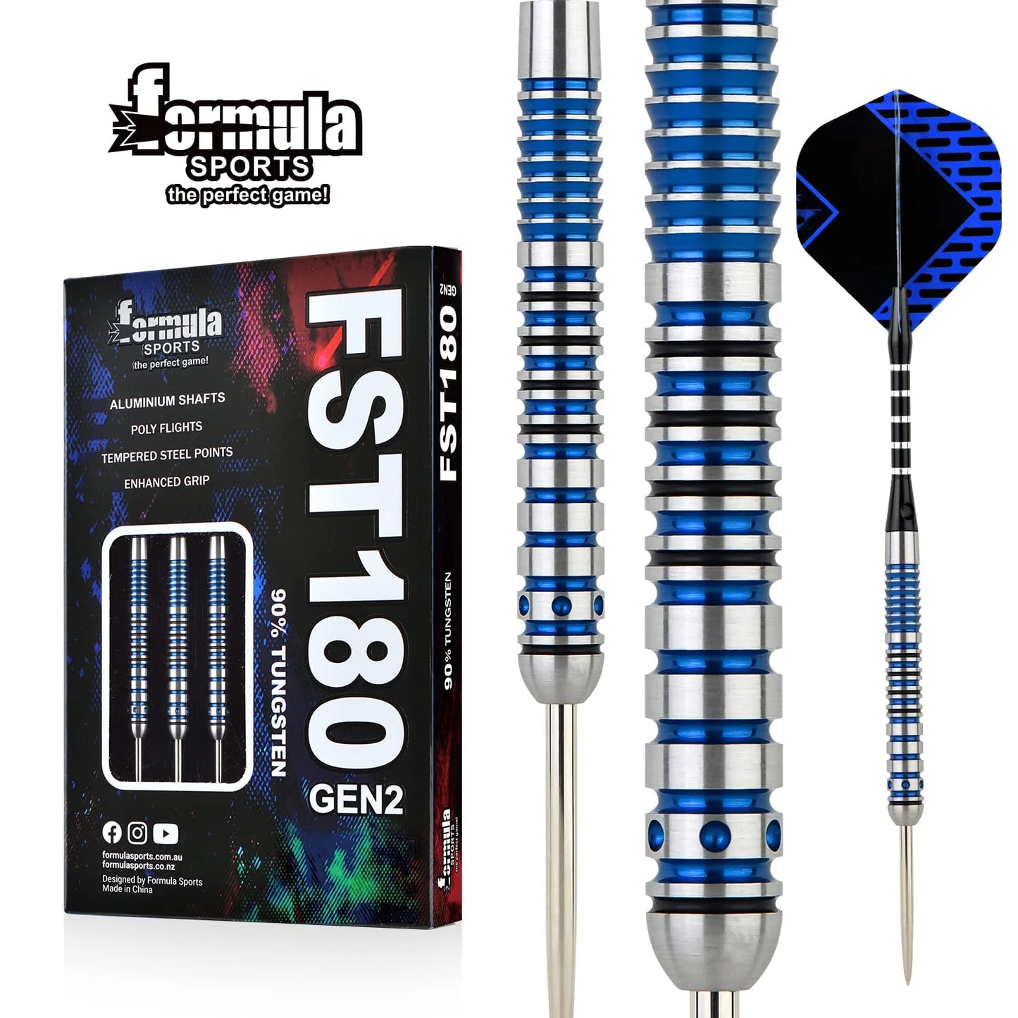 Formula Sports - FST180 Gen 2 Silver with Blue Rings 90% Tungsten Darts
